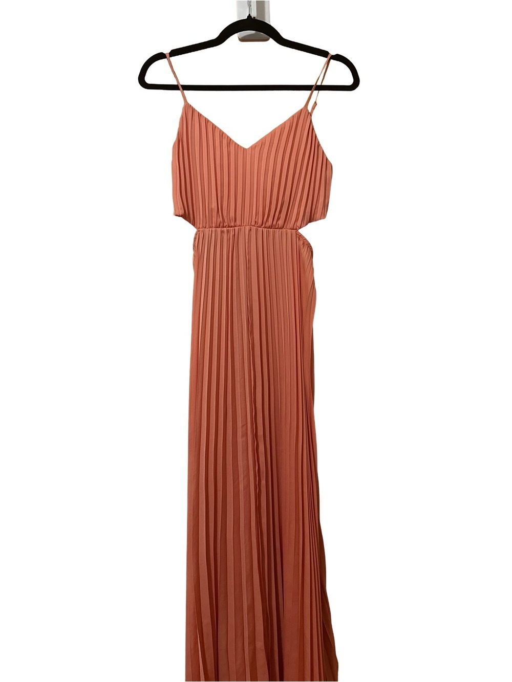 Express Rust-Colored/pink Pleated Maxi Dress with Spaghetti Straps